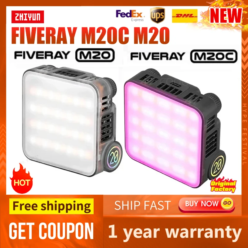 ZHIYUN FIVERAY 사진 스튜디오 브이로그 라이브용 RGB LED 비디오 조명, 앱 제어, M20C, M20, 20W, 2500K-10000K