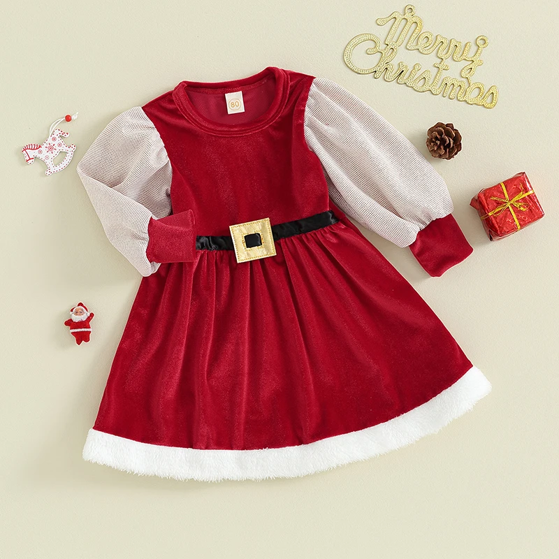 

Рождественское платье для маленьких девочек, красное платье-пачка принцессы с Санта-Клаусом и повязкой на голову, наряд