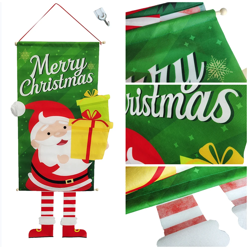 1Pc Christmas Door Banner Santa Claus Snowman Hanging Ornament Flags Christmas Decoration for Home Nonwoven Fabric Porch Flag
