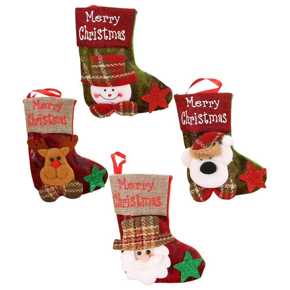 

4pcs Christmas Stockings Xmas Sack Gifts Christmas Decor Christmas Holiday Hanging Ornaments