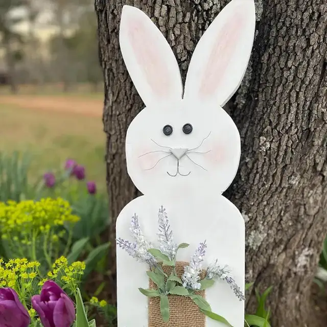 Fehér Fa Húsvéti Nyúl Dekoráció Otthoni Nyuszi Jelzőház Tavaszi Parti Középpont Parasztház - Image 3
