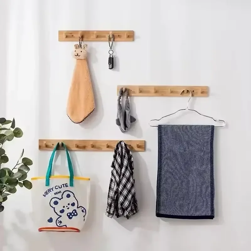 Wall Mounted Hanger Room Hooks Key Hallway Storage Holders Practical Decoration Nordic Bamboo Door Clothes Hats Robe Back Rack