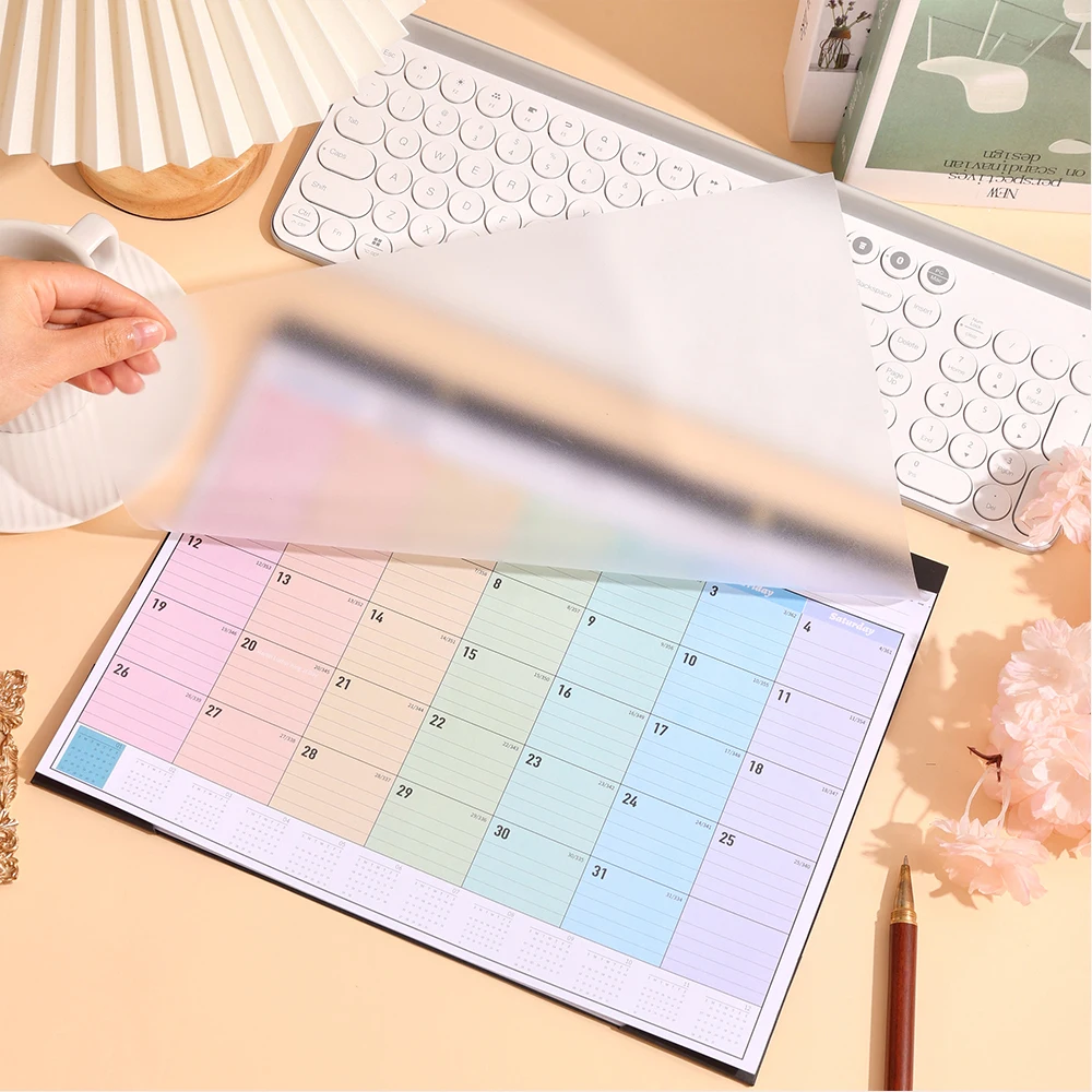 Wall Calendar 12 sheets 2025 Colorful Monthly Wall Calendar Rainbow Weekly Planner Daily Study Check-in Message Hanging Calendar School
