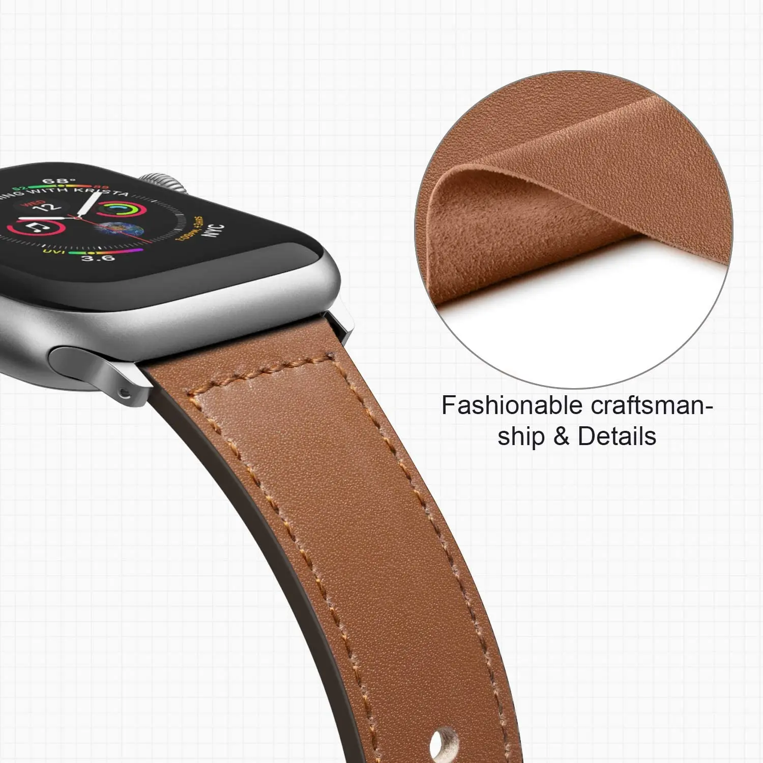 Elegant Leather Strap for Smartwatch - Premium Wristband Bracelet