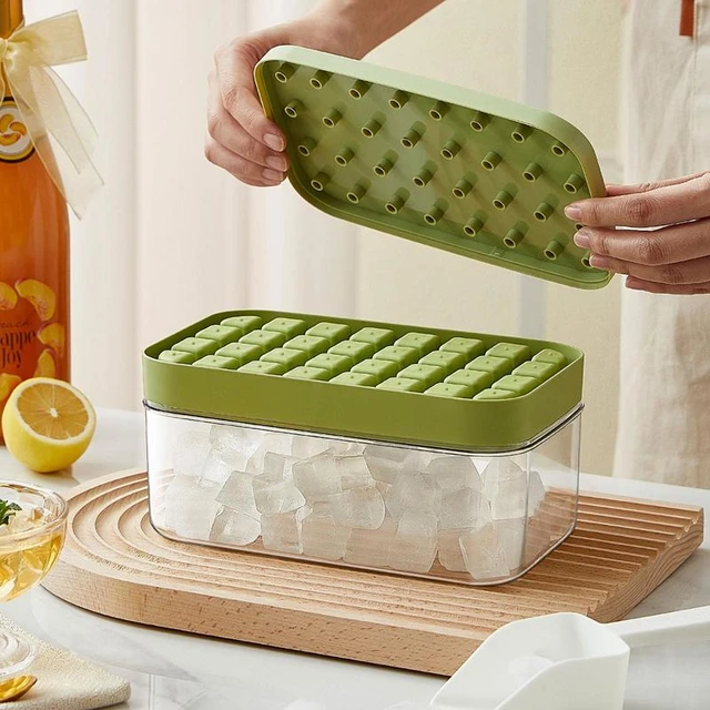 Ice Cube Tray With Lid And Bin For Freezer, Press Type Easy Release Ice  Cubes Molds Ice Container And Scoop, Silicone Ice Trays - AliExpress