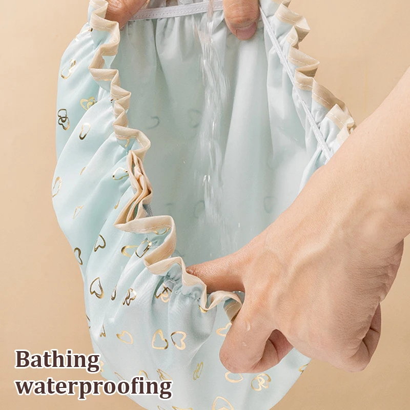 Waterproof Shower Cap Double Layer Elastic For Women Kitchen Bathroom