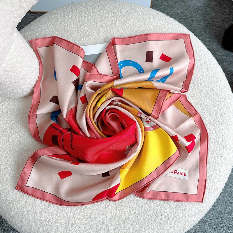 여성용 러브 스카프, 말 실크 스카프, 머리 스카프, 핑크 프린트 히잡, 럭셔리 디자이너 실크 스카프, 유명 브랜드 실크 100 랩