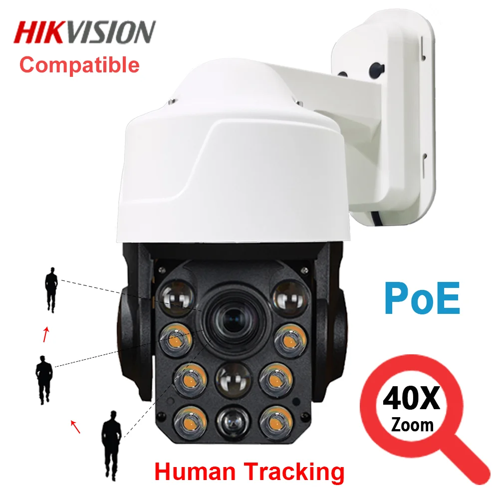 MOSECURE 5MP PoE IP PTZ Security Camera Outdoor AI Human Auto Tracking 40x Zoom Color Night Vision Onvif Hikvision Compatible