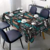 1pc Coffee pattern Black Polyester Tablecloth, Oilproof&Waterproof Tablecloth Rectangular Table Decoration Kitchen table cover 1