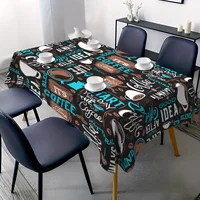 1pc Coffee pattern Black Polyester Tablecloth, Oilproof&Waterproof Tablecloth Rectangular Table Decoration Kitchen table cover 1
