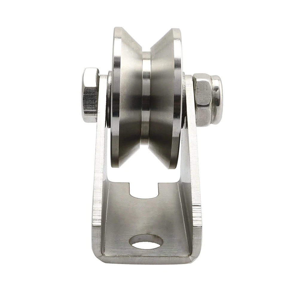 Swivel Pulley Detachable Oblique 304 Stainless Steel V-Type Groove Sliding Wheel Roller Track Rail Fixed Pulley Silver Tone