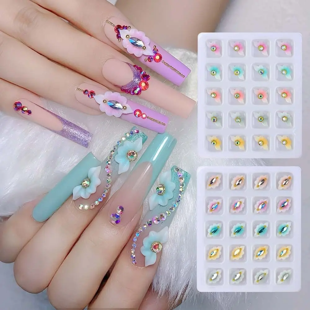 

20Pcs Macaron Color Manicure Ornaments Flowers Nail Decorations DIY Nail Art Charms Carved Flower Horse Eye Nail Rhinestones