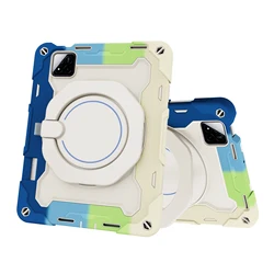 Rotatable Stand Case with Handle Strap - Heavy Duty Shockproof Armor Cover for MiPad 7 11.2 2024 (Color blue)