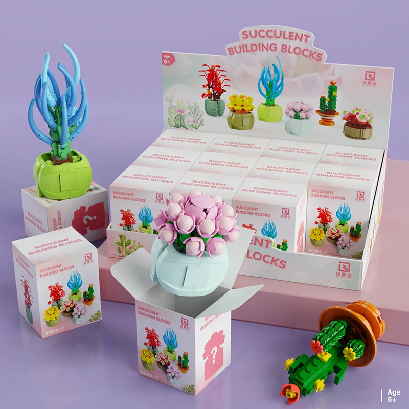 

12Pcs/set Blind Box Building Blocks 28 Models Bouquet Succulent Ornaments Assembled Toy Tabletop Decoration Display Kits Gifts