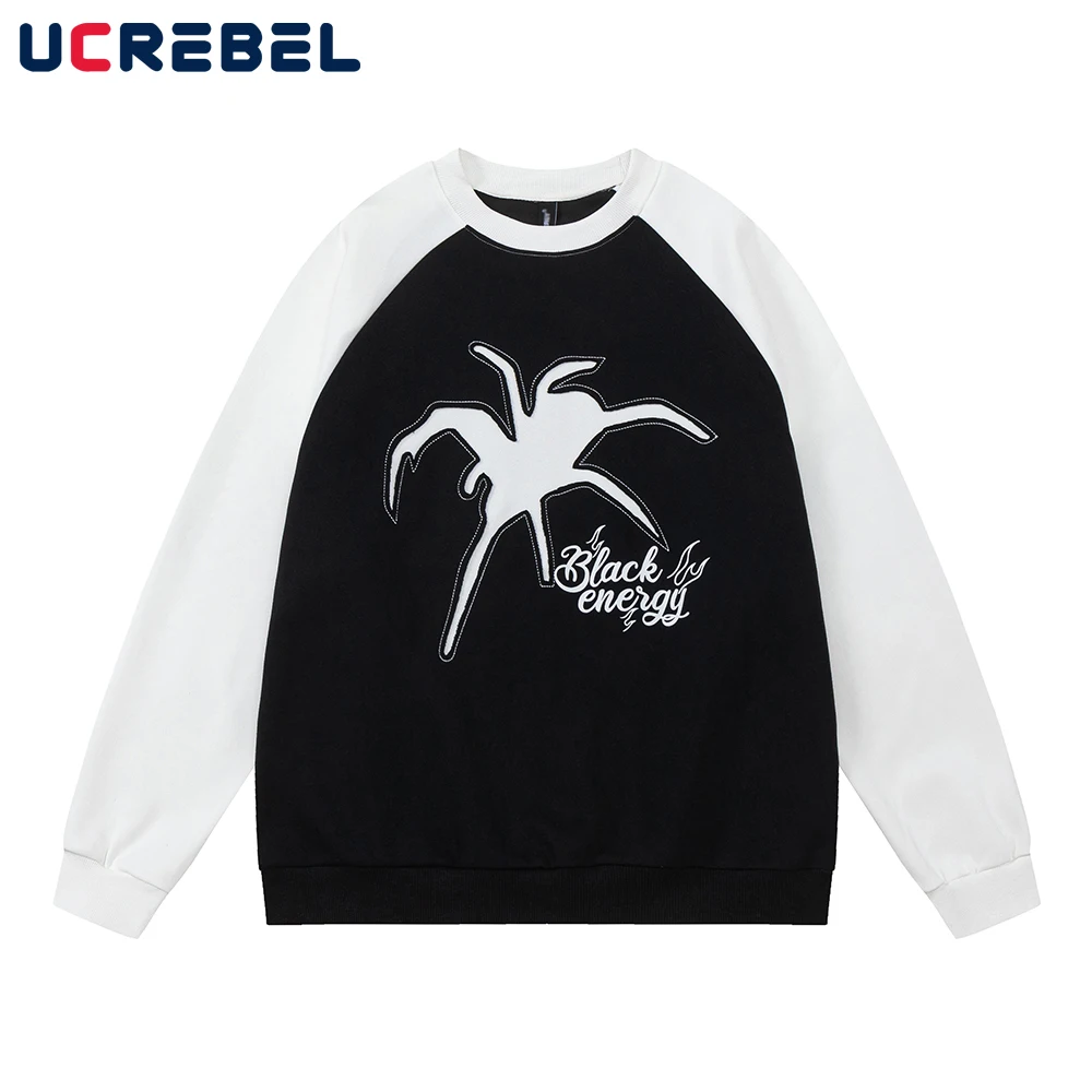 

Letter Print Long Sleeve T-shirt Mens Streetwear Contrast Paneled Crew Neck Casual Raglan Sleeve Top Men