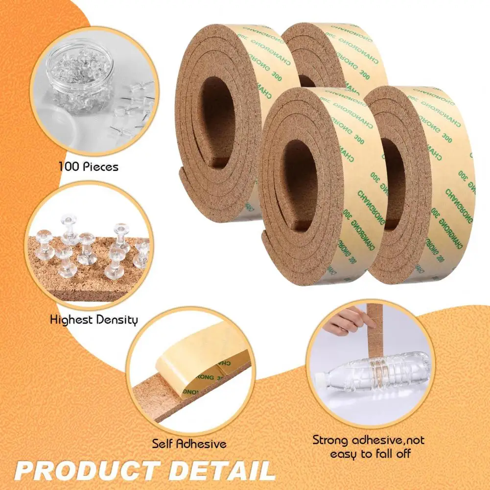 Durable Cork Strips Versatile Cork Bulletin Board Strips for Office Classroom Home Decor Self-adhesive Memo Bar Strip Set