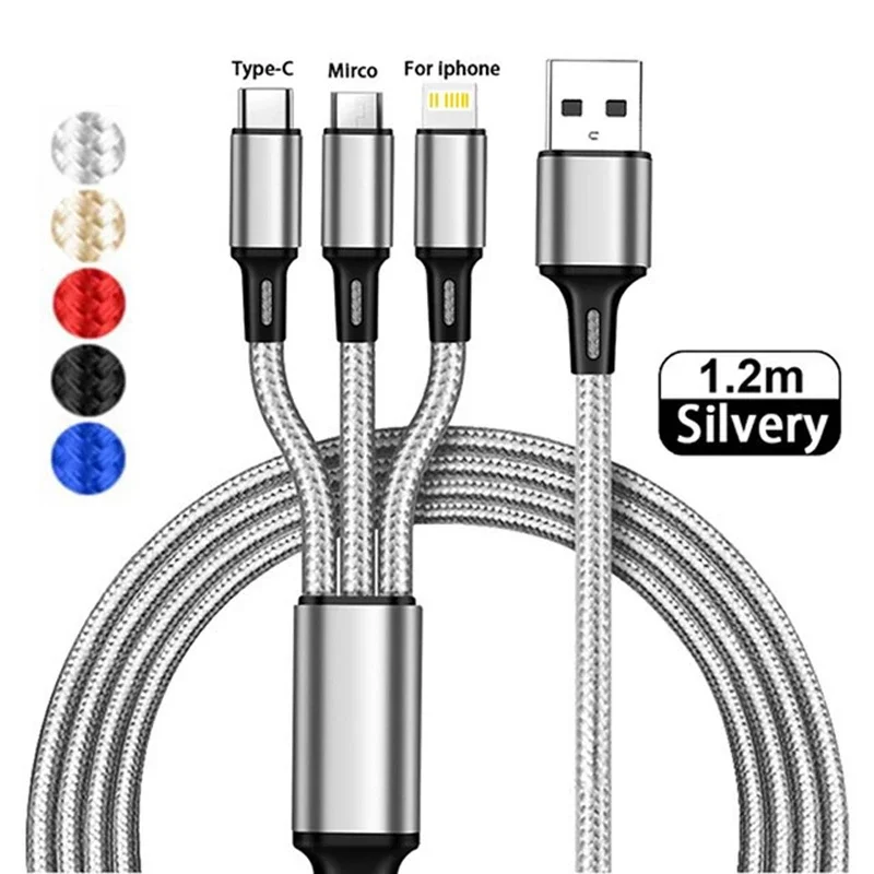 3 In 1 USB Charger Fast Charging Cable Type C Micro LIGHTNING Multi Charger Cable for iPhone Huawei Samsung Nylon Braided Cord BEST SELLERS