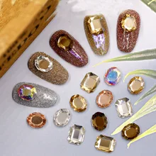 

10PCS 3D Shinny Nail Gems Nail Rhinestions 8*10MM Champagne Oval Rectangle Octagonal Mirror Glitter Nail Strass Manicure Designs