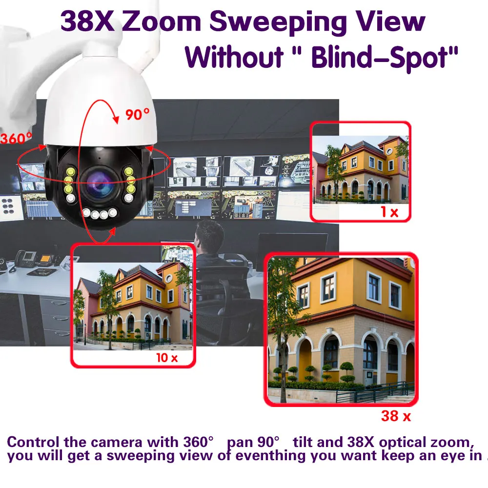 Фото Цветная камера ночного видения 4K Wifi POE PTZ IP с 8-канальной системой безопасности POE NVR наружная 2-канальная аудиосвязь CCTV комплект видеонаблюдения №5