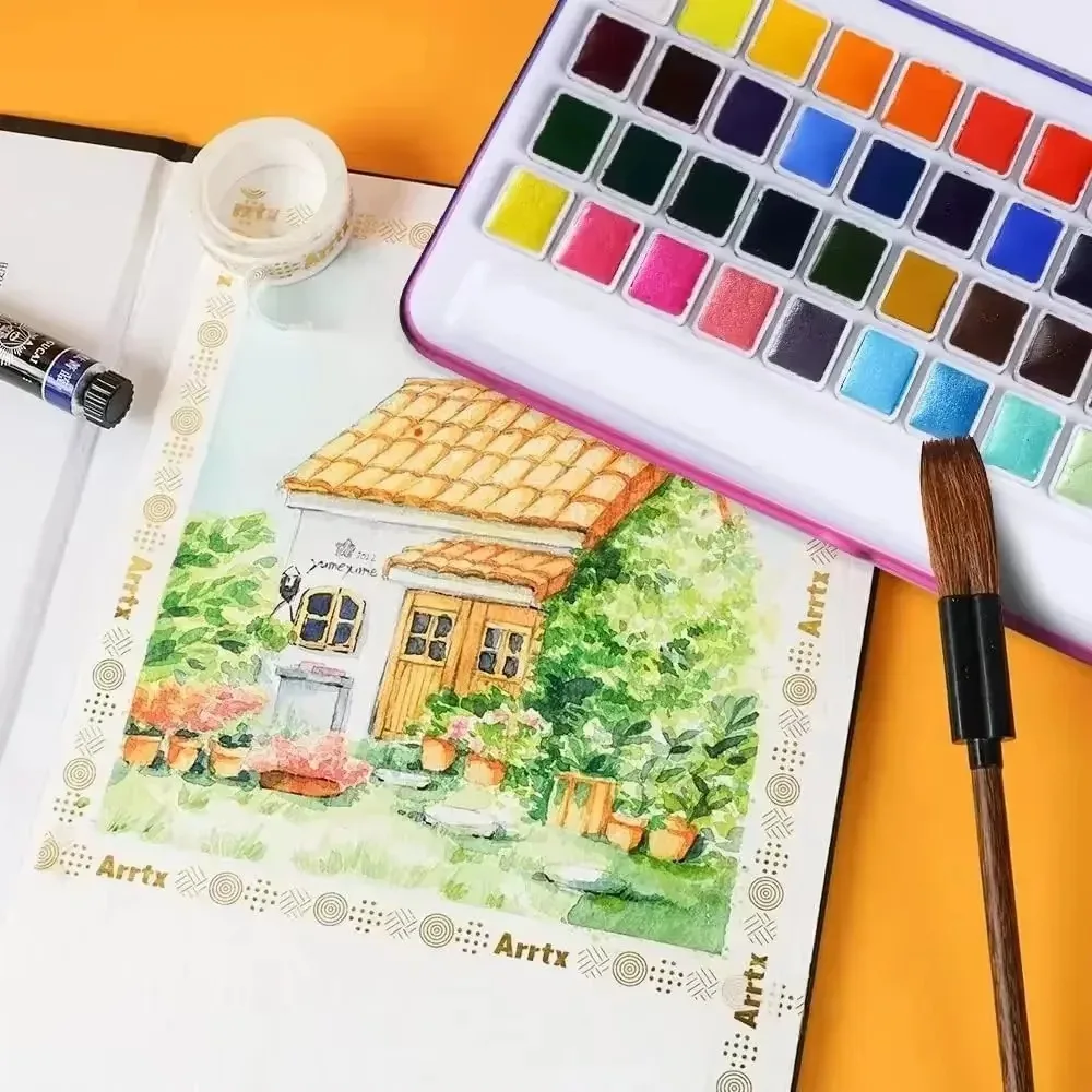 MeiLiang Watercolor Paint Set 36 Standard Colors 12 Glittery Colors Exquisite Carrying Box with Metal Ring and Watercolo