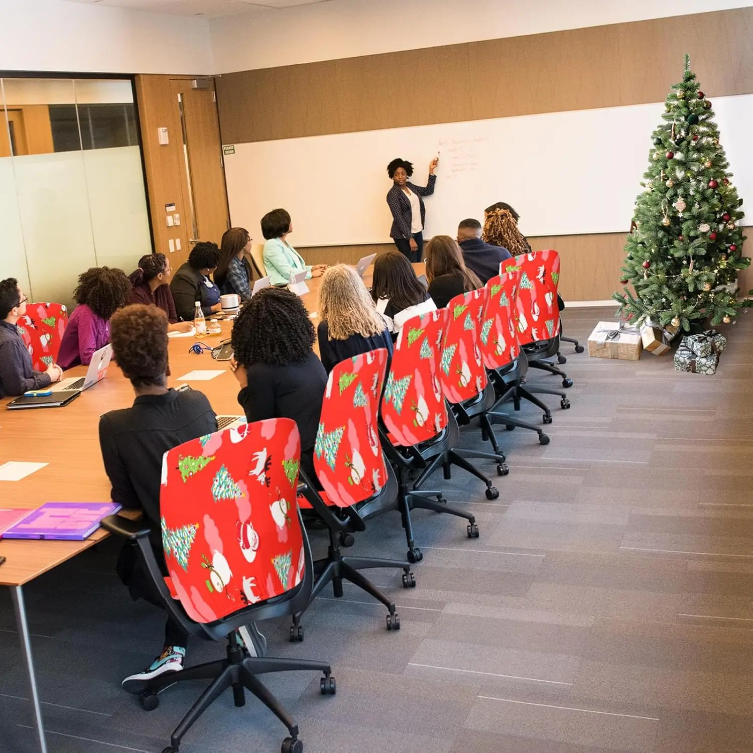 Christmas Office Chair Cover Set Xmas Stretchable Computer Desk Chair Seat Covers Waterproof Swivel Chair Protective Slipcover