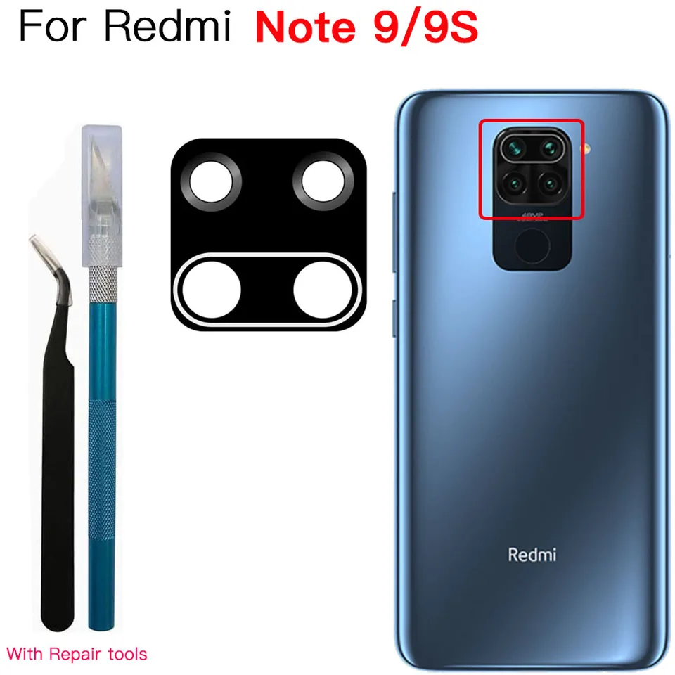 Eonpam 2 Pezzi Vetro Fotocamera per Xiaomi Redmi Note 9 Lente Posteriore Ricambio HD Original Camera Glass con Kit di Riparazione
