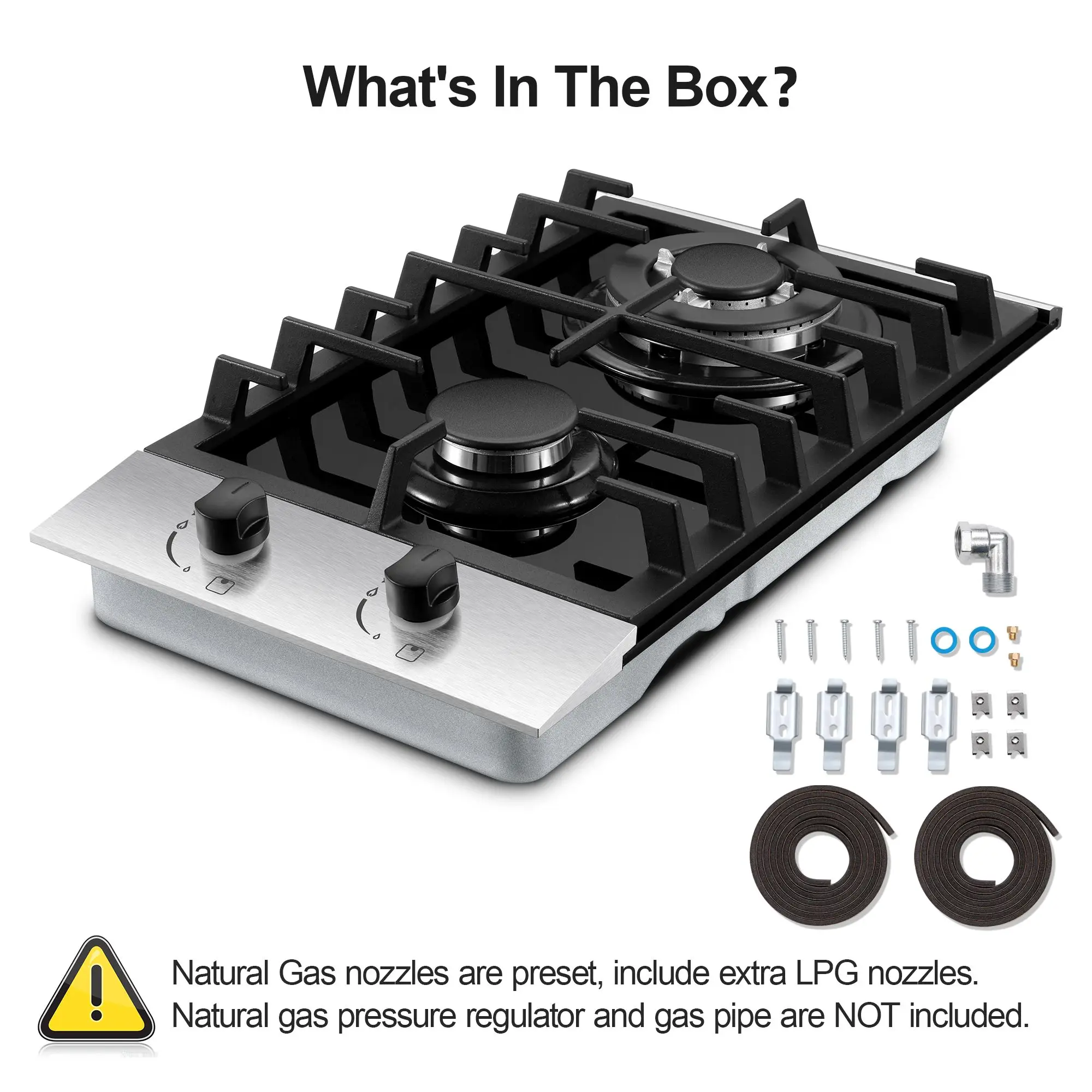 Tieasy 12 inch 2 Burner Propane Built-in with Thermocouple Protection Stainless Steel Gas Cooktop GH001-122G 4