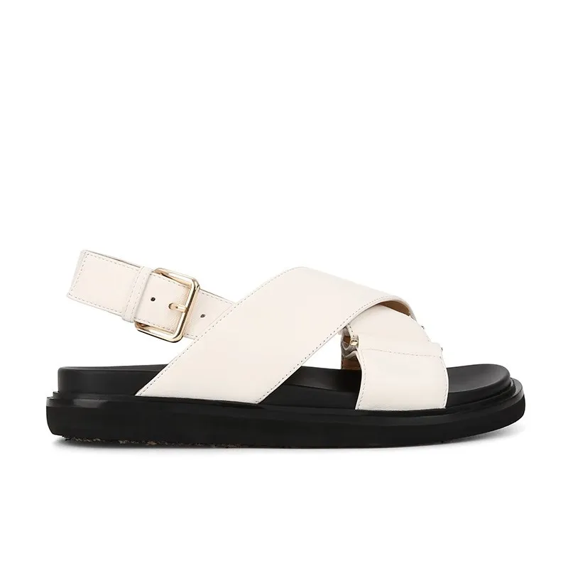 TOPHQWS Genuine Leather Luxury Brand Women' Flat Sandals Casual Slip On Platform Roman Sandals  2024 Trend Summer Shoes Slippers
