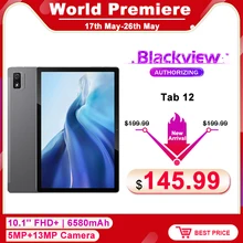 Blackview Tab 12 10.1-Inch Display 6580mAh 7.4mm Thickness 4G+64GB Android 11 Octa-core 13MP Camera Dual Box Speakers Tablets