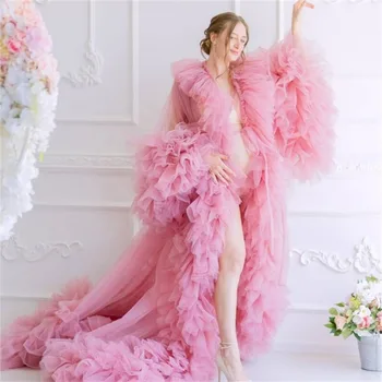 Abito da sposa personalizzato da mattina Abito da treno in tulle trasparente per abito da servizio fotografico di maternità da sposa vestido maternidad baby shower
