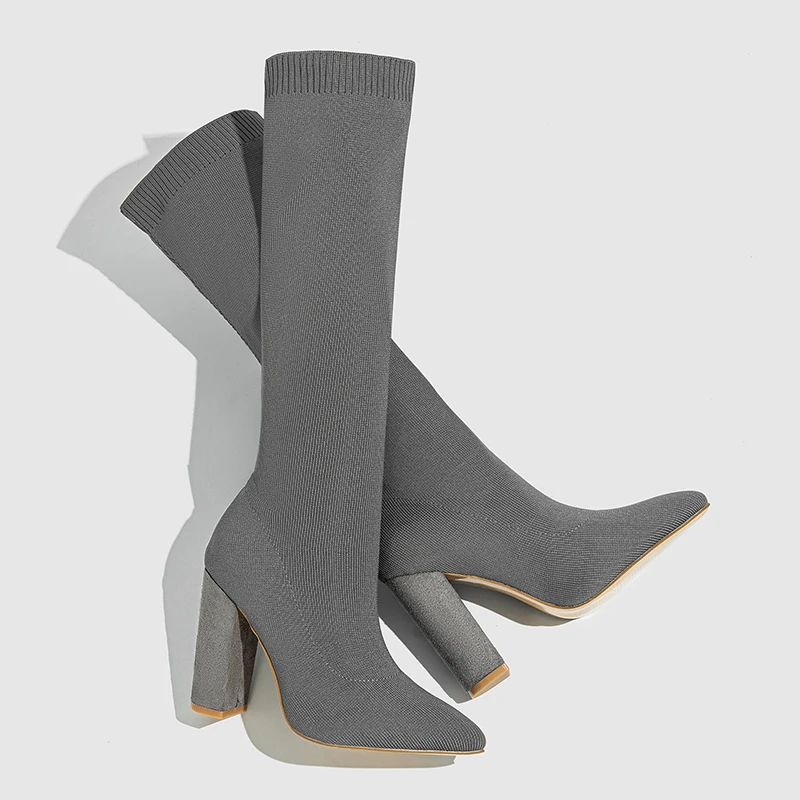 2023 Autumn Winter New Long Tube Socks Women Shoes Fashion Large Size 42 Knitted Woman Boots Slip On High Heels Botas De Mujer