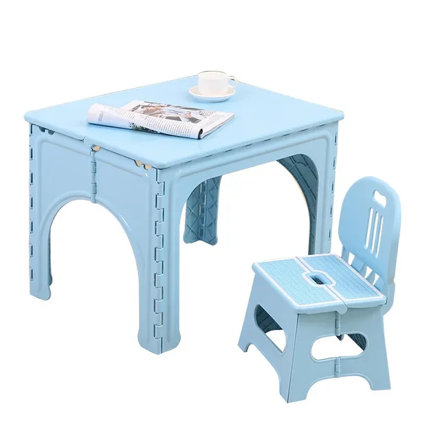 Kids Plastic Folding Table and Chairs Set Children's Home Writing Tables Outdoor Portable Foldable Desk Kindergarten Furniture