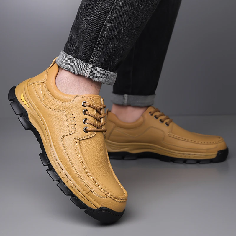 Handmade Leather Business Footwear Comfortable Quality Split Leather Men Flat Outdoor Shoes Men's Flats New Men Casual Shoes 4