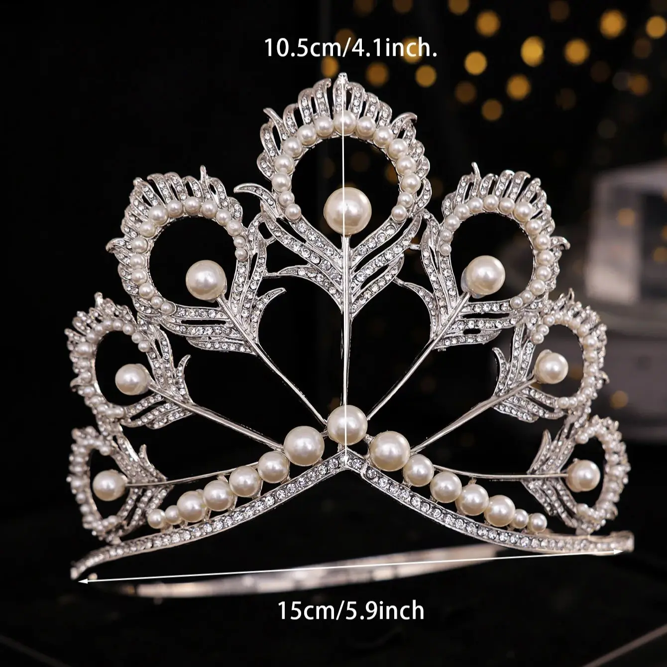 Miss Universe Crown Round Pearl Peakcock Feather Tiara Rhinestone Pageant Prom Crowns Bridal Wedding Hair Accessories Jewelry jewelry accessories hair accessory hair headdress bridal headwear hair band crown