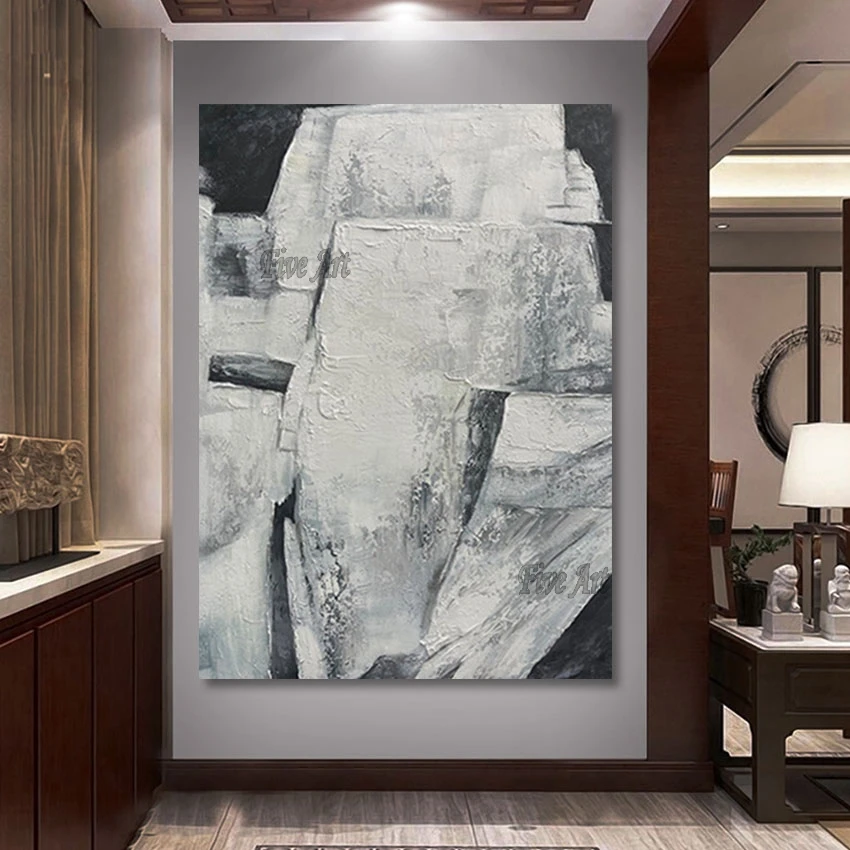 

Unframed Art Wall Decor Modern Abstract Black And White Hand Painted Oil Painting Concise Style Texture Home Decoration Piece