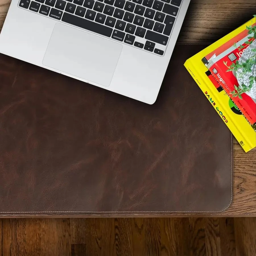 탑그레인 가죽 확장형 마우스 패드, 사무실 및 게임용 대형 데스크 매트, 부드러운 필기 표면, 미끄럼 방지 바닥, 내구성 및 스타일리쉬함