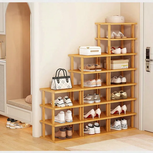 Multifunctional 6 Layers Shoes Rack Bamboo Shoe Cabinets Stackable Stand Shoes Storage Shelf Organizer For Entryway Livingroom