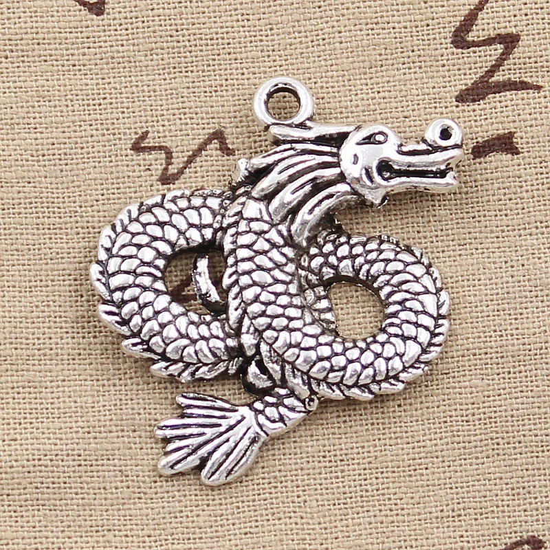 4Pcs Charms China Loong Dragon 46X40Mm Pendenti Color Argento Antico Artigianato Fai Da Te Che Fanno Risultati Gioielli Tibetani Fatti A Mano
