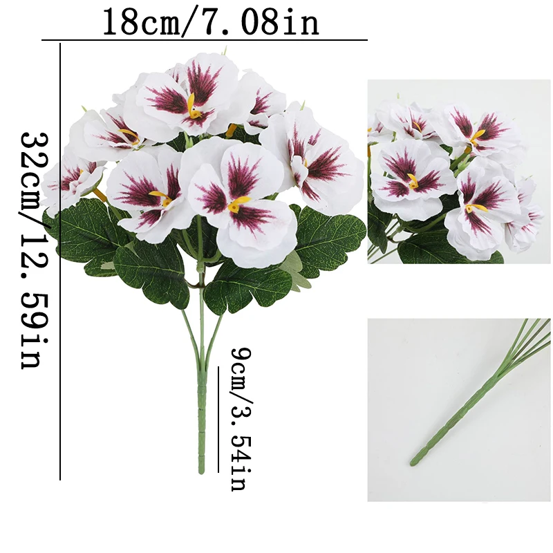 5 رؤساء زهور بانسي الاصطناعية زهرة وهمية لباقة زهور الزفاف حفل زفاف شرفة المنزل الديكور الزهور