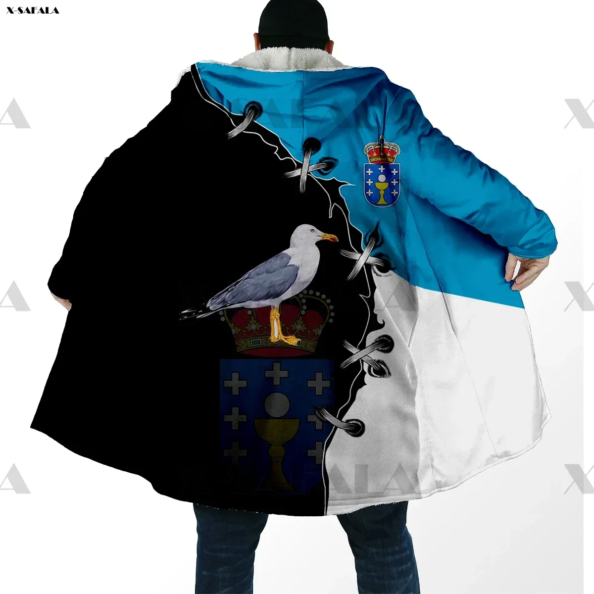 

Galicia Skull Coat of Arms 3D Printed Hoodie Long Duffle Topcoat Hooded Blanket Cloak Thick Jacket Cotton Cashmere Fleece