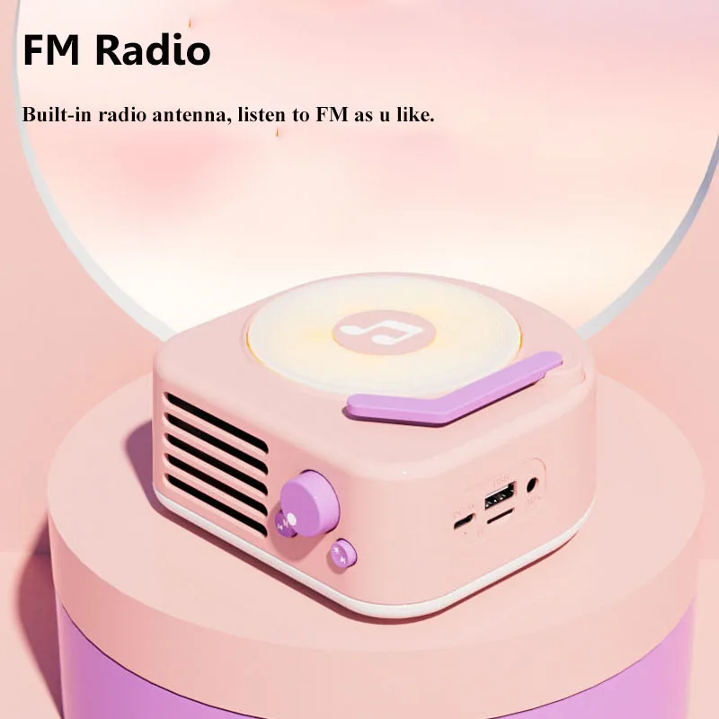 Mini Retro Bluetooth Speaker Vintage Surround Sound Music Box with Warm Ambient Light Wireless Music Player Support TF USB AUX