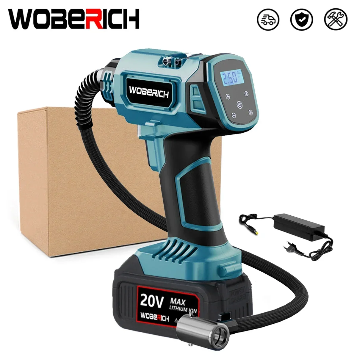WOBERICH tire inflator air compressor digital display wireless air compressor portable car tire inflatable pump 18v Makita battery