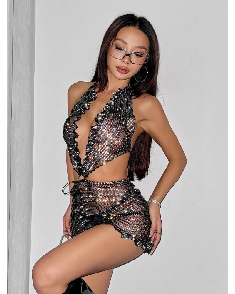 plunge halter lingerie set side view