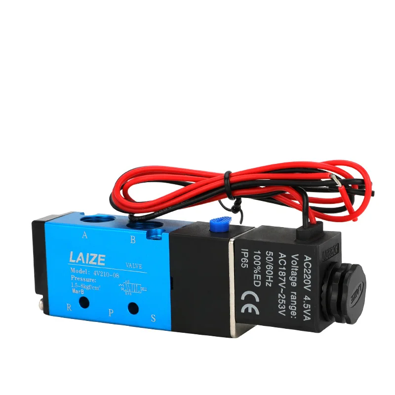 LAIZE 4V210-08 솔레노이드 밸브 2 위치 5 포트 단일 코일 파일럿 작동식 피팅 포함