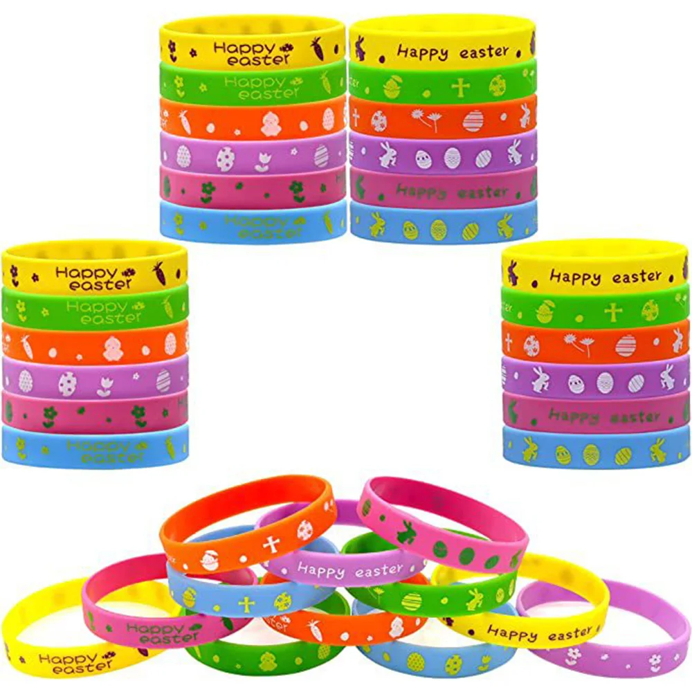 

24PCS Easter Party Favors Easter Slap Bracelets Rubber Wristbands Assorted Kids Easter Basket Stuffers Easter Egg Fillers Gifts