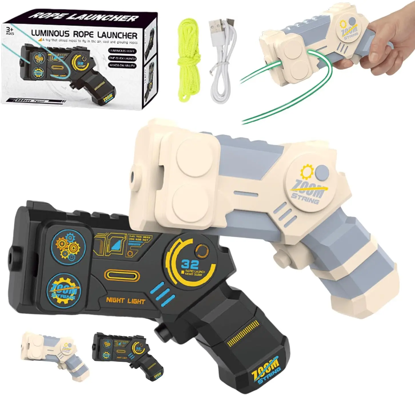 String Launcher Toy Electric Rope High-Speed Propulsion Night Glowing Launcher Puzzle Catapult Novel Decompression Toy Gift