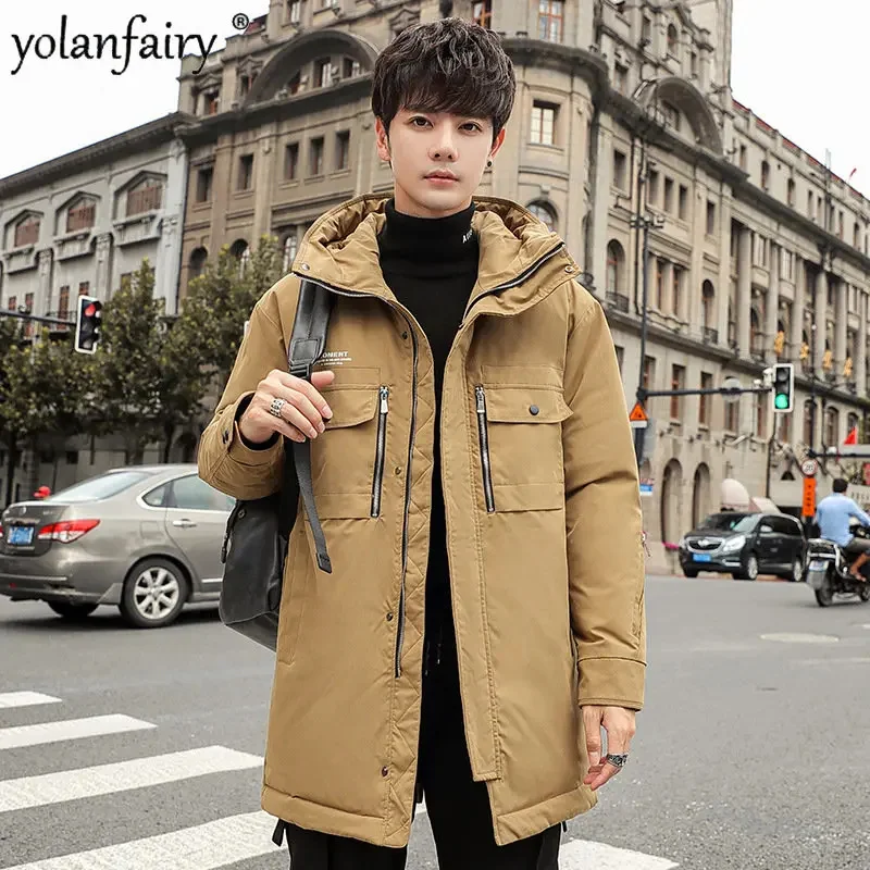 

Winter 2024 Thick Hooded Down Jackets Men Clothing Medium Long White Duck Warm Casual Trend Coat Puffer Coats Chaquetas