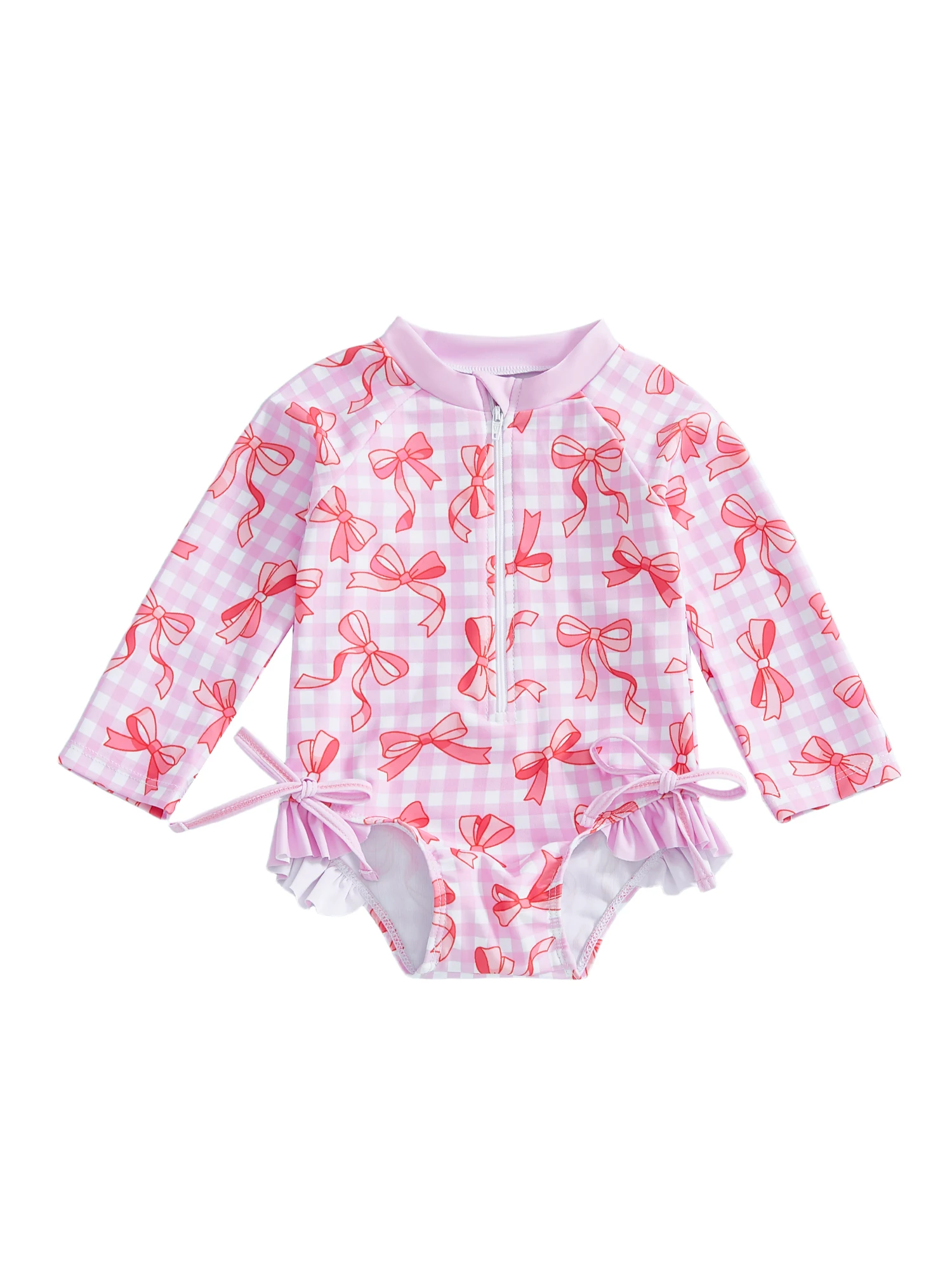 Girls  Swimsuit Ruffle Sleeve Floral Print Swimwear with Zipper for Beach Vacation in Summer