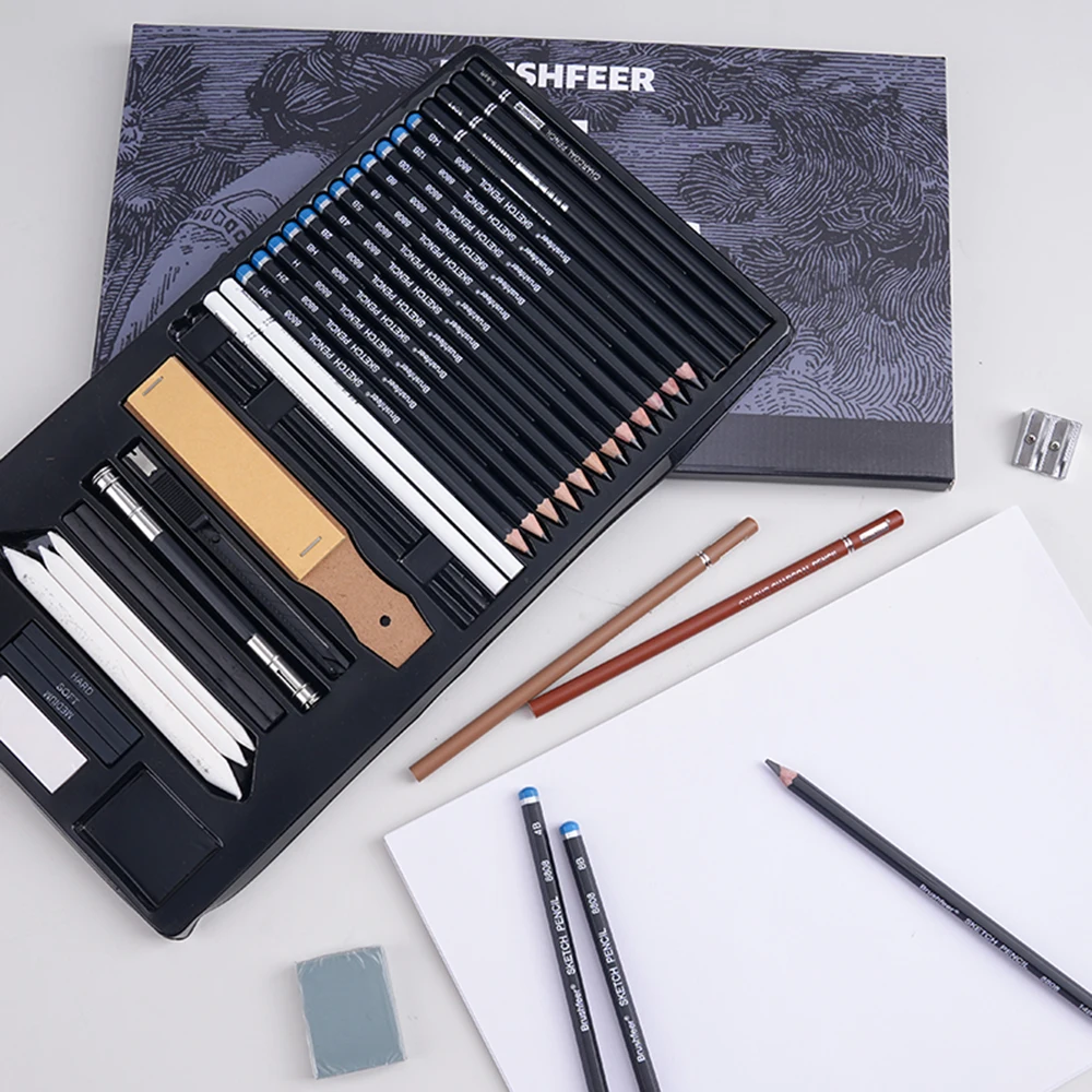34pcs Artistic Drawing Set Colored charcoal pen Graphite Pencil sharpener Sketching penProfessional Art Supplies for Adults 3