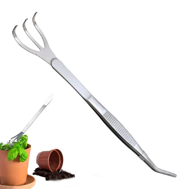 느슨한 토양 분재 나무 도구, 스테인레스 스틸, 뿌리 3 갈래, 느슨한 갈퀴 토양 도구, 정원 손잡이 분재 갈퀴 또는 후크 용품